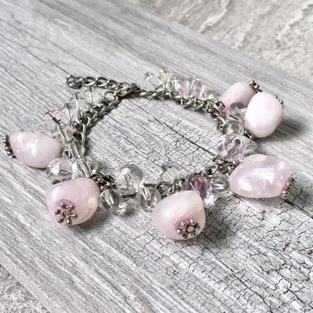 A-SHU CHUNKY PINK STONE SILVER CHAIN CHARM BRACELET - A-SHU.CO.UK