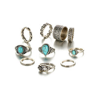 A-SHU TIBETAN VINTAGE INSPIRED 10 PCS RING SET - SILVER - A-SHU.CO.UK