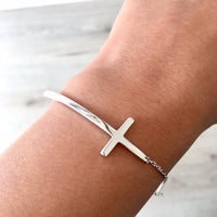 A-SHU SOLID 925 STERLING SILVER SIDEWAYS CROSS DAINTY BRACELET - A-SHU.CO.UK