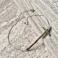A-SHU SOLID 925 STERLING SILVER SIDEWAYS CROSS DAINTY BRACELET - A-SHU.CO.UK