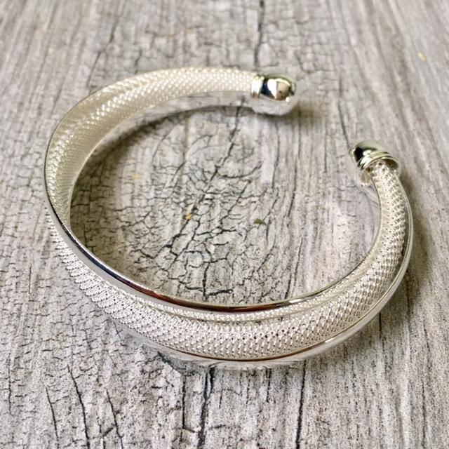 A-SHU 925 STAMPED STERLING SILVER PLATED TWISTED MESH CUFF BANGLE - A-SHU.CO.UK