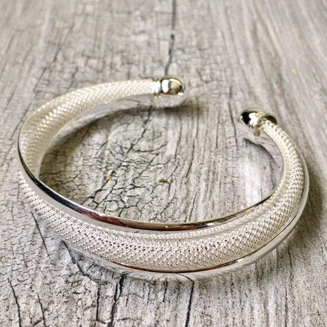 A-SHU 925 STAMPED STERLING SILVER PLATED TWISTED MESH CUFF BANGLE - A-SHU.CO.UK