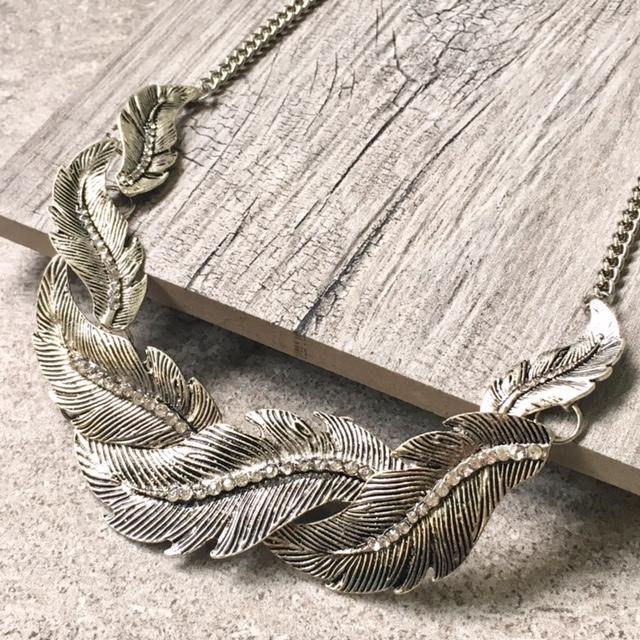 A-SHU ANTIQUE PEWTER SILVER SHORT DIAMANTE LEAF CHOKER NECKLACE - A-SHU.CO.UK