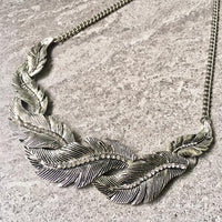 A-SHU ANTIQUE PEWTER SILVER SHORT DIAMANTE LEAF CHOKER NECKLACE - A-SHU.CO.UK