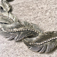 A-SHU ANTIQUE PEWTER SILVER SHORT DIAMANTE LEAF CHOKER NECKLACE - A-SHU.CO.UK