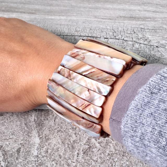 A-SHU ABALONE SHIMMERING SEA SHELL WIDE CUFF BEACH BRACELET - A-SHU.CO.UK