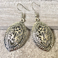 A-SHU TIBETAN SILVER CARVED HOLLOW PENDANT DROP EARRINGS - A-SHU.CO.UK