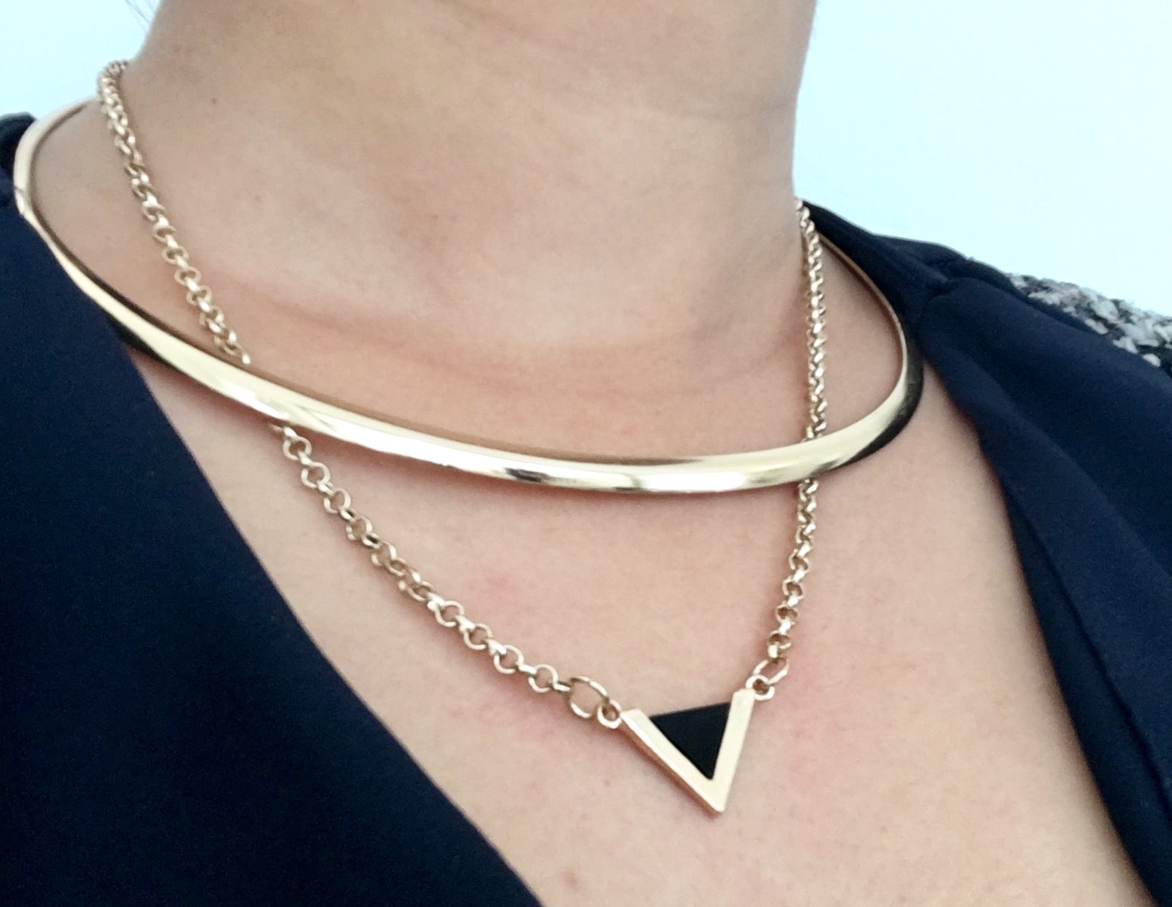 A-SHU BLACK TRIANGLE MULTI LAYER SHORT CHOKER NECKLACE - A-SHU.CO.UK
