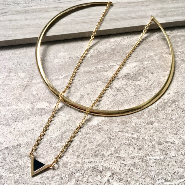 A-SHU BLACK TRIANGLE MULTI LAYER SHORT CHOKER NECKLACE - A-SHU.CO.UK
