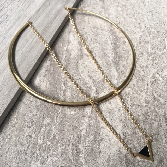 A-SHU BLACK TRIANGLE MULTI LAYER SHORT CHOKER NECKLACE - A-SHU.CO.UK