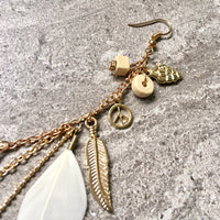 A-SHU LONG BOHO INSPIRED LIGHTWEIGHT CREAM FEATHER BEADED EARRINGS - A-SHU.CO.UK